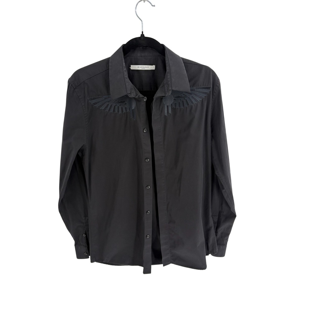 Givenchy Paris Mens Black Embroidered Wing Shirt Contemporary Fit 39 17S 6038